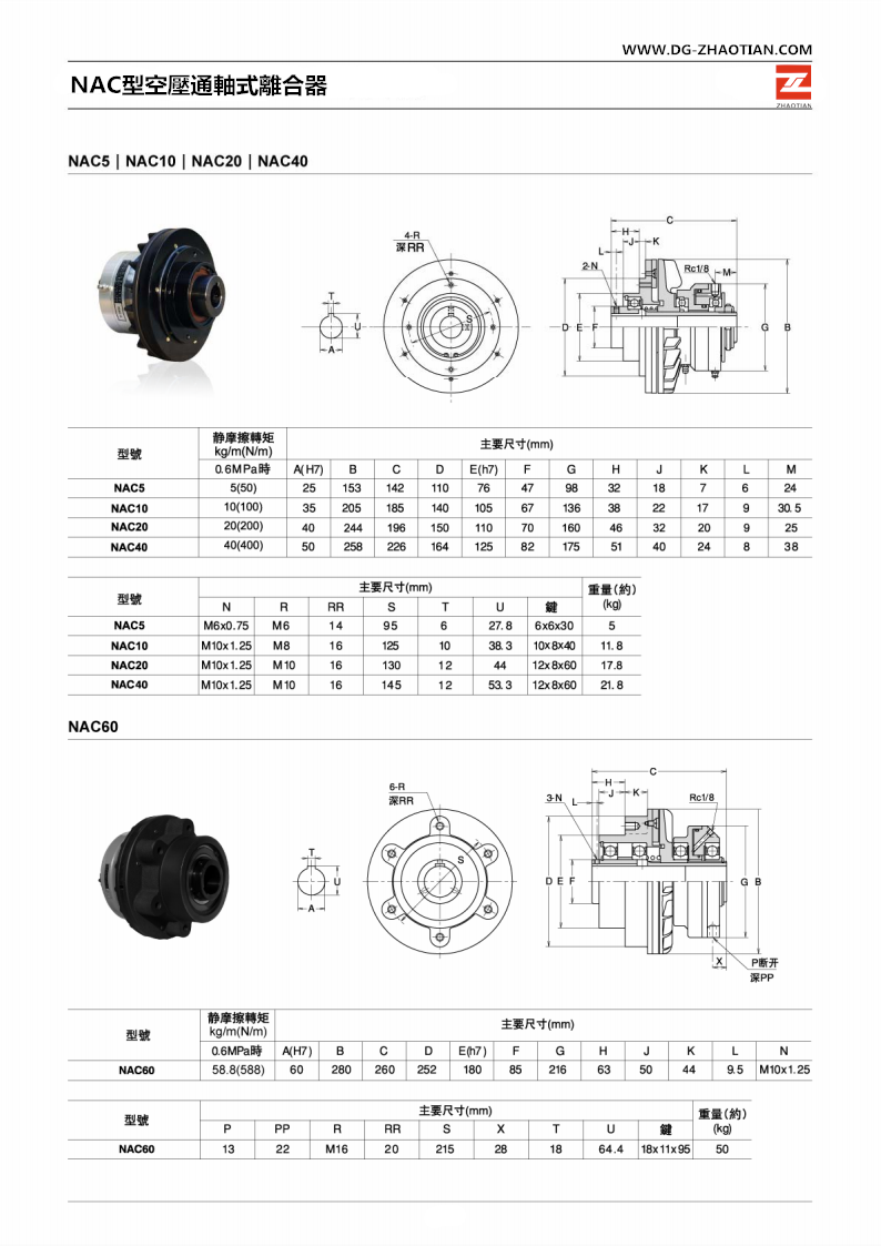 NAC型空压通轴离合器